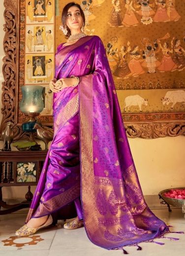 Violet Soft Handloom Weaving Silk Saree