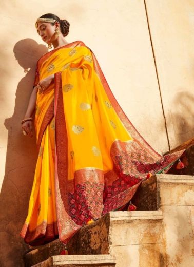 Orange Patola Silk Saree With Designer Blouse
