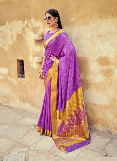 Violet Banarasi Silk Weaving Festive-Wear Saree