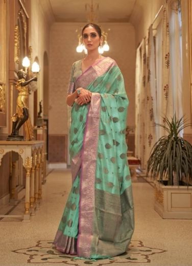 Sea Green Handloom Weaving Silk Festive-Wear Saree