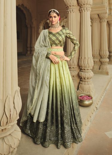 Olive Green Silk Embroidery & Sequins-Work Wedding-Wear Stylish Lehenga Choli
