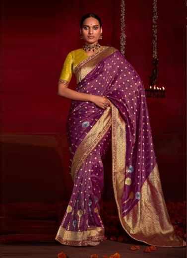Purple Pure Dola Silk Weaving Party-Wear Saree