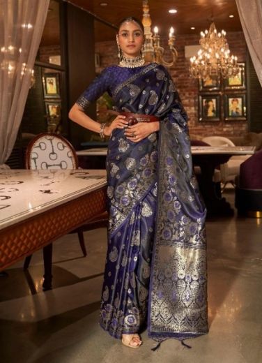Blue Silk Weaving Party-Wear Handloom Saree