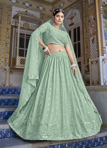 Light Green Georgette Thread & Sequins-Work Party-Wear Embroidery Lehenga Choli