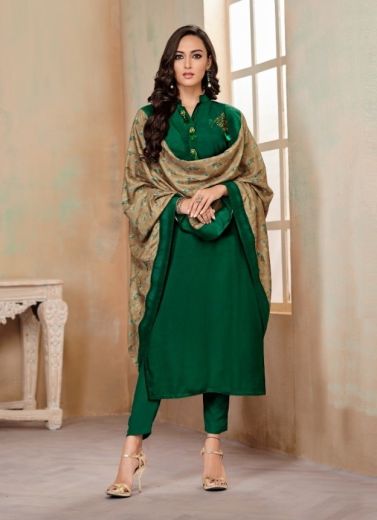 Green Jam Cotton Thread-Work Office-Wear Pant-Bottom Readymade Salwar Kameez