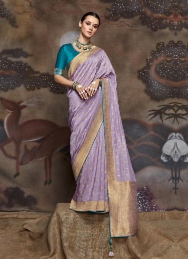 Lavender Dola Silk Viscose Embroidered Party-Wear Saree