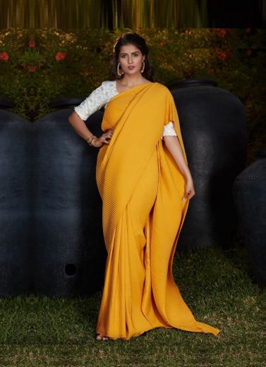 Orange Silk Party-Wear Pleated Saree