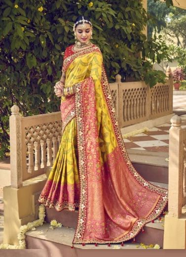 Yellow Patola Silk Handwork Wedding-Wear Bridal Saree