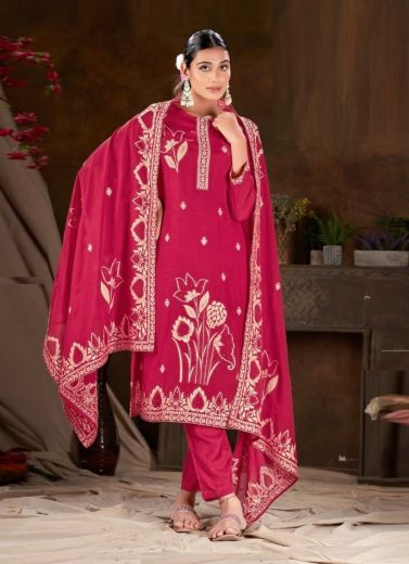 Dark Pink Jacquard Viscose Embroidered Festive-Wear Pant-Bottom Readymade Salwar Kameez