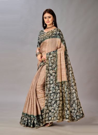 Beige Silk Viscose Printed Saree For Traditional / Religious Occasions