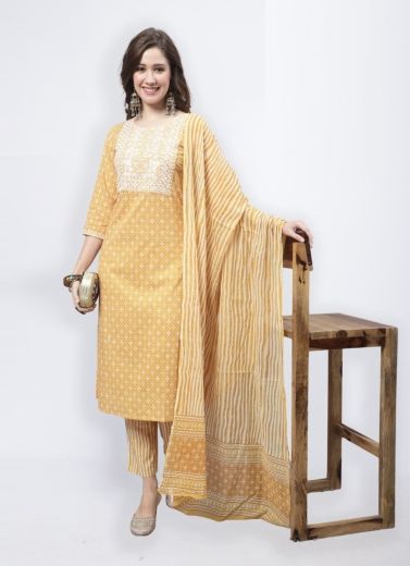 Light Yellow Pure Cotton Printed Summer-Wear Readymade Pant-Bottom Salwar Kameez