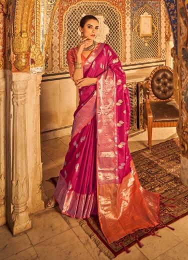 Magenta Tusser Silk Weaving Festive-Wear Saree