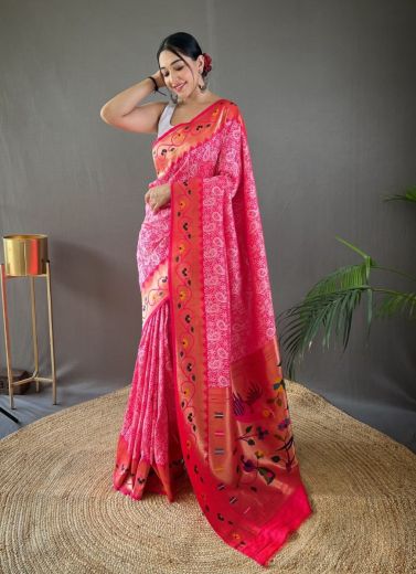 Crimson Red Lucknowi Weaving Party-Wear Silk Saree