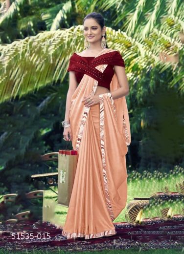 Light Salmon Georgette Printed Fashionable Saree For Kitty Parties