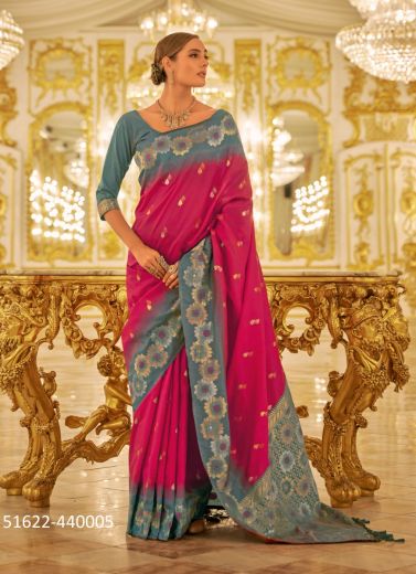 Magenta Woven Banarasi Silk Saree For Traditional / Religious Occasions