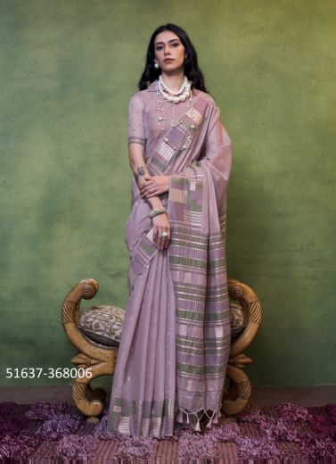 Purple Cotton Woven Handloom Saree For Traditional / Religious Occasions