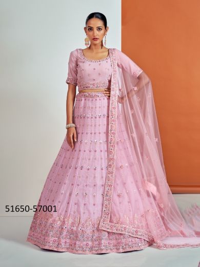 Pink Georgette Sequins-Work Wedding-Wear Girlish Lehenga Choli