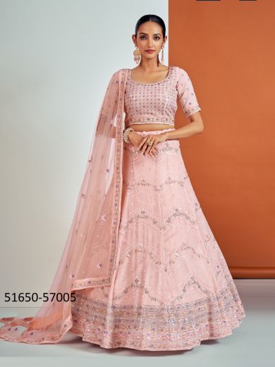 Light Pink Georgette Sequins-Work Wedding-Wear Girlish Lehenga Choli