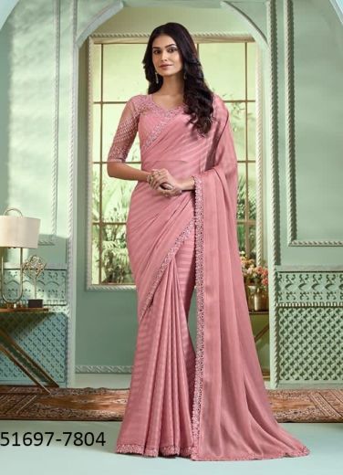 Pink Georgette Silk Embroidered Party-Wear Beautiful Saree