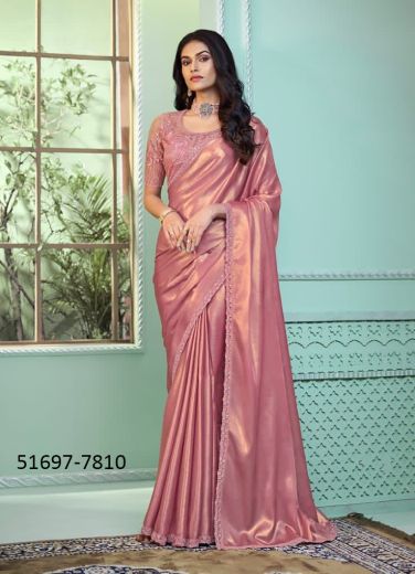 Pink Georgette Embroidered Party-Wear Beautiful Saree
