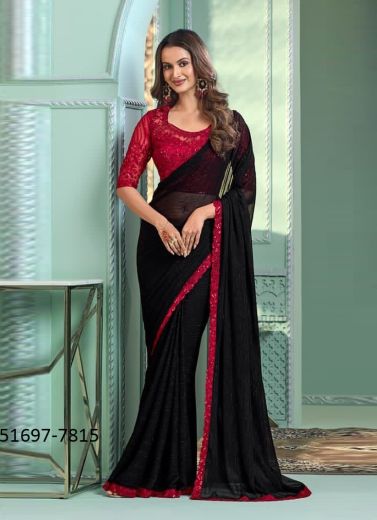 Black Chiffon Embroidered Party-Wear Beautiful Saree