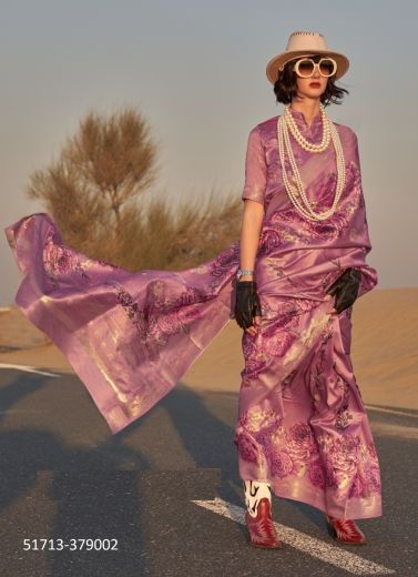 Purple Tussar Silk Digitally Printed Saree For Kitty Parties