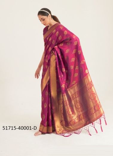 Purple Woven Silk Handloom Saree For Traditional / Religious Occasions