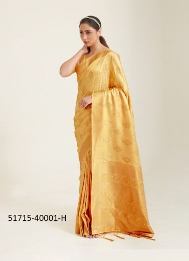 Yellow Woven Silk Handloom Saree For Traditional / Religious Occasions