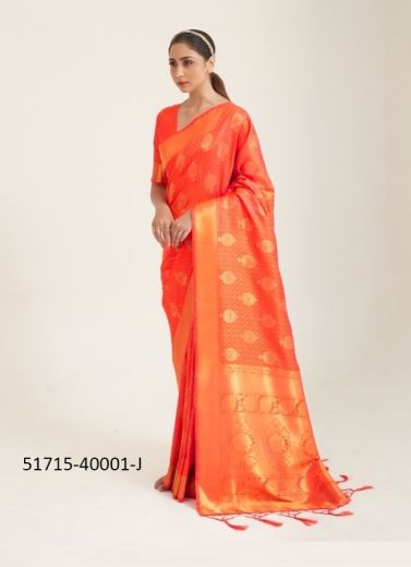 Orange Woven Silk Handloom Saree For Traditional / Religious Occasions