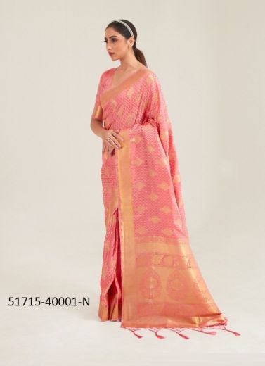 Pink Woven Silk Handloom Saree For Traditional / Religious Occasions