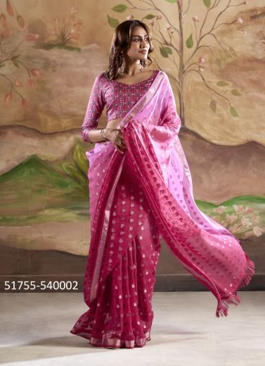 Pink Banarasi Butta Georgette Digitally Printed Party-Wear Vibrant Saree