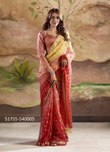 Red Banarasi Butta Georgette Digitally Printed Party-Wear Vibrant Saree