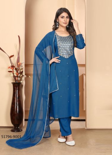 Blue Rayon Sequins-Work Festive-Wear Readymade Pant-Bottom Salwar Kameez