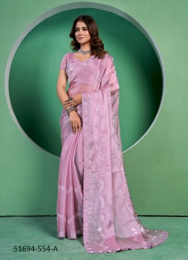 Pink Burberry Silk Sequins Work Festive-Wear Beautiful Saree