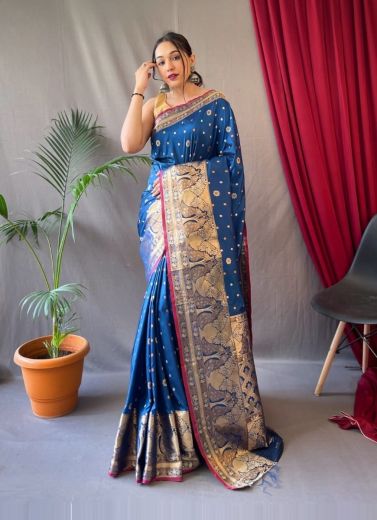 Royal Blue Silk Weaving Festive-Wear Kanjivaram Saree
