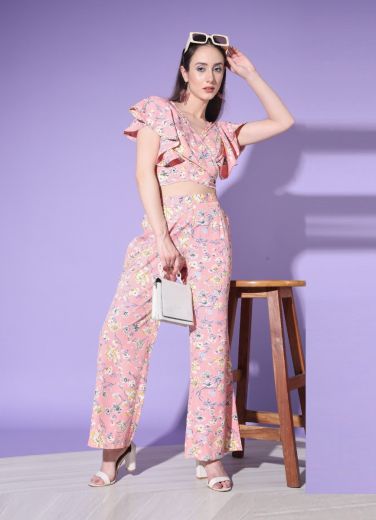 Baby Pink Crape Printed College-Wear Readymade Co-ord Set
