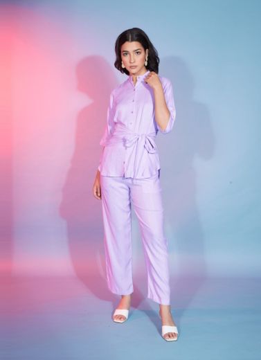 Light Lilac Viscose Rayon Weaving Party-Wear Readymade Co-Ord Set