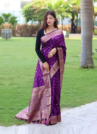Violet Organza Weaving Festive-Wear Soft Silk Saree