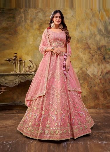Pink Net Embroidery & Sequins-Work Party-Wear Lehenga Choli