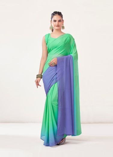 Aqua Green & Lavender Georgette Shaded Ready-To-Wear Saree [Alia Bhatt Inspired Collection]