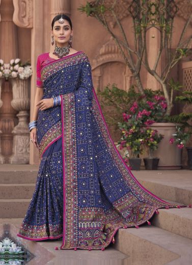 Blue Silk Handwork Wedding-Wear Bridal Saree