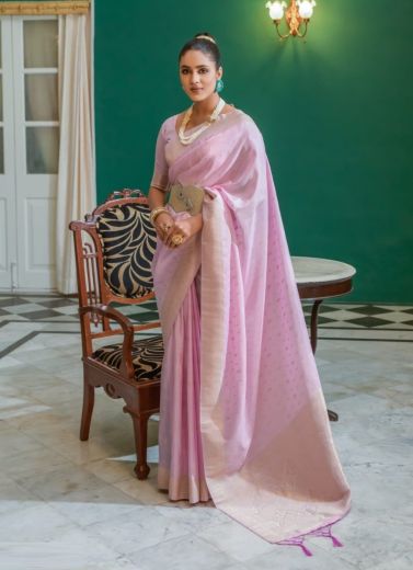 Lilac Silk Zari Weaving Festive-Wear Saree