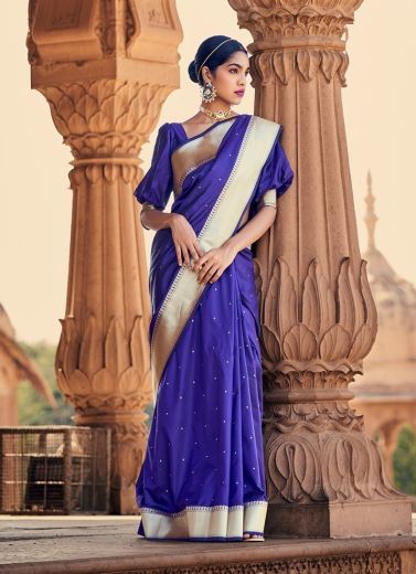 Violet Banarasi Satin Silk Festive-Wear Saree