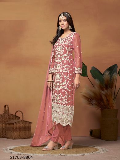 Pink Organza Thread-Work Festive-Wear Pakistani Salwar Kameez