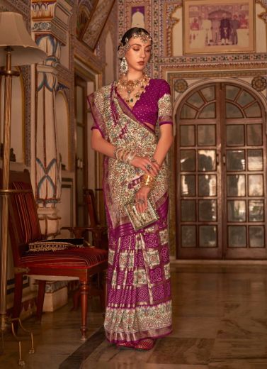 Purple Silk Bandhani Printed Festive-Wear Patola Saree