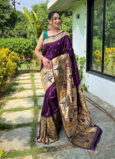 Dark Violet Paithani Weaving Silk Saree