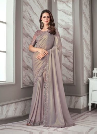 Light Lilac Georgette Embroidered Party-Wear Boutique-Style Saree
