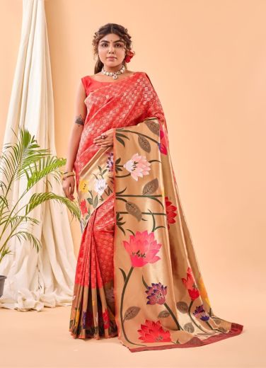 Red Pure Paithani Silk Party-Wear Saree