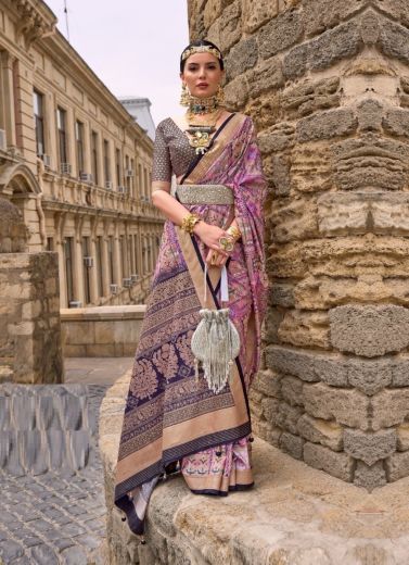 Magenta Soft Silk Digitally Printed Party-Wear Saree