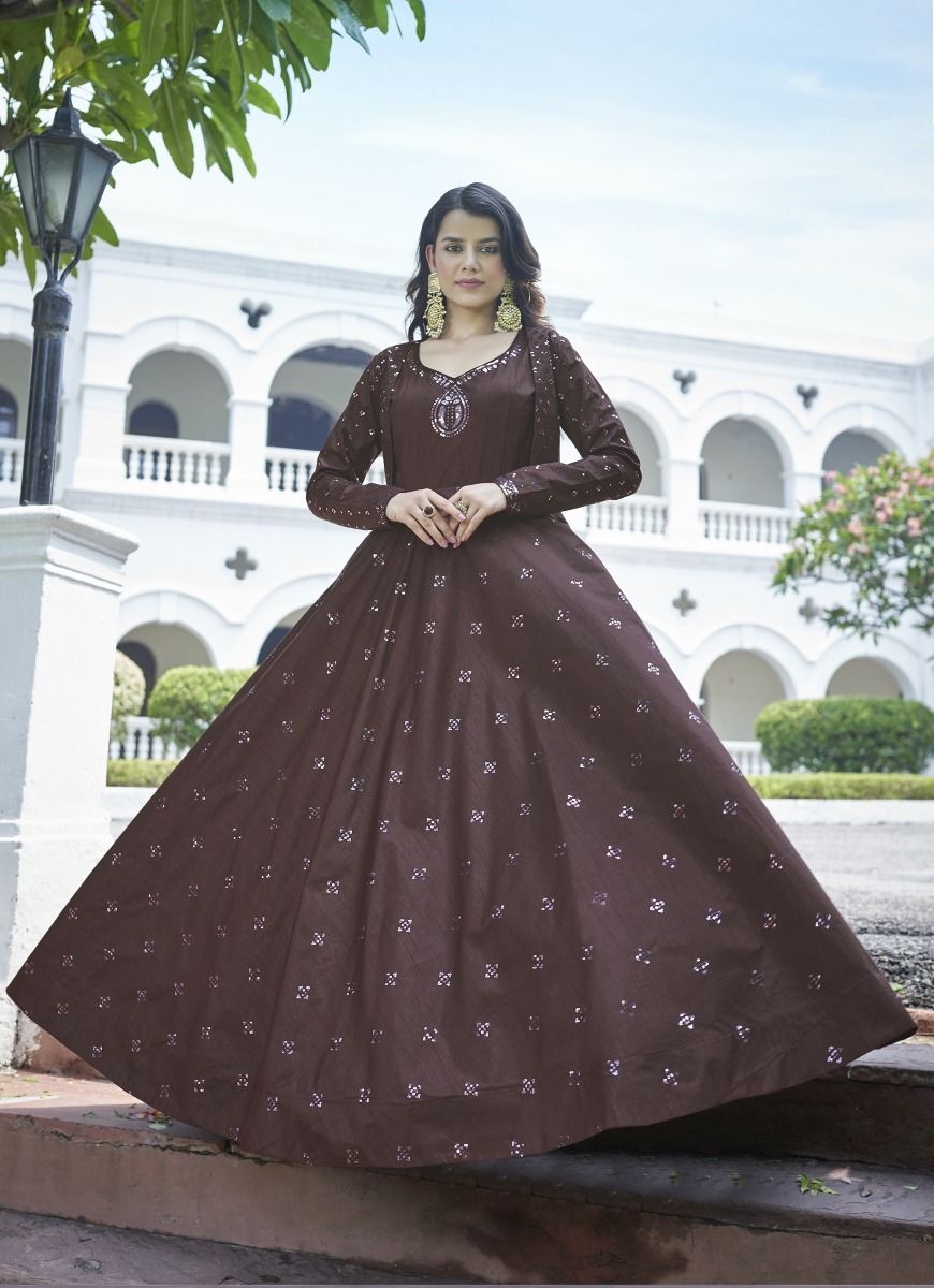 Rayon Gown Kurti Paired With Jacket | Gown pattern, Flare outfit, Ladies  gown